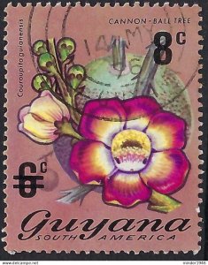 GUYANA 1974 QEII 8c on 6c Multicoloured Flowing Plants-Cannon-Ball Tree SG601...