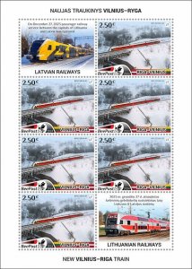 BEEPOST LITHUANIA - 2024 - Vilna-Riga Trains - Perf 8v Sheet-M N H-Private Issue