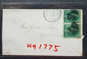 1880s SOUTH HADLEY MA HAMPSHIRE COUNTY FISH  FANCY CANCEL PAIR ON COVER