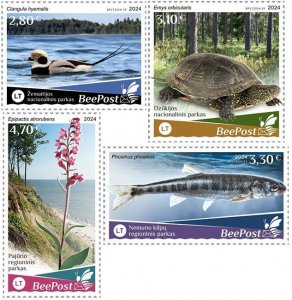 Lithuania 2024 Water nature bird turtle fish orchid Europa BeePost stamp set MNH