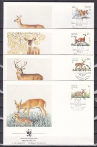 Netherlands Antilles. Scott cat 666-669. WWF-Deer issue. 4 First day covers. ^