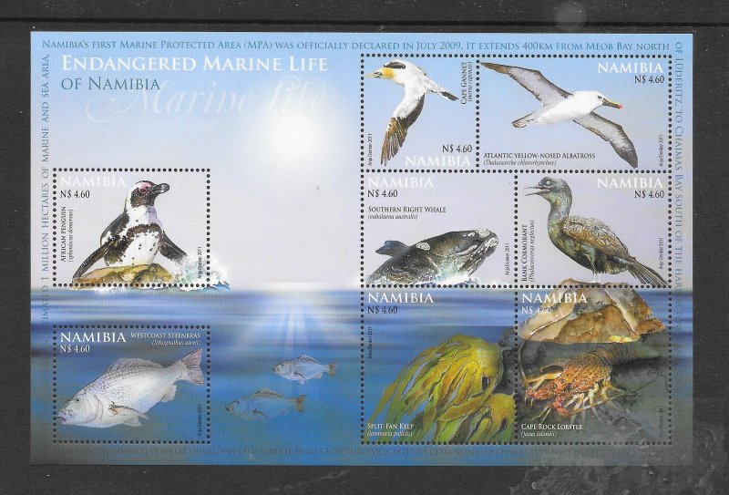 BIRDS - NAMIBIA #1206 ENDANGERED MARINE LIFE M/S MNH