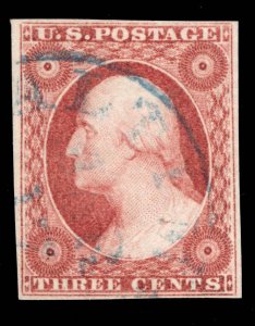 US STAMPS # 11 IMPERF POS 33R8 USED XF CAT. $100 LOT #5838