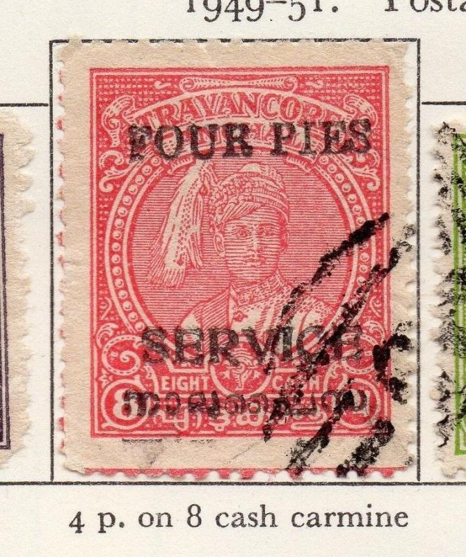 Travancore 1949-51 Early Issue Fine Used 4p. Surcharged Optd 219090