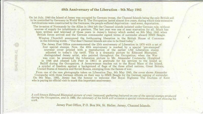 Jersey 1985 Liberation 40th Anniversary Illustrated Flags Stamp Cover Ref 33588 