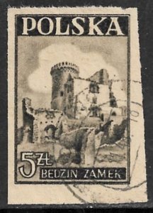 POLAND 1946 5z Olive Gray BEDZIN CASTLE Issue Sc 392 VFU