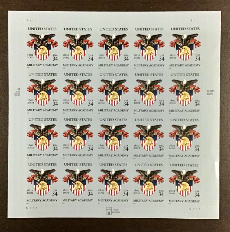 3560  U.S. Military Academy   34 c MNH sheet of 20    FV $6.80  Issued in 2002 