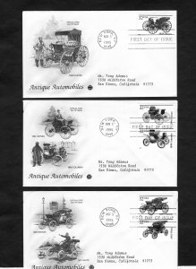 3019-3023 Antique Autos, set/3 FDC PCS addressed