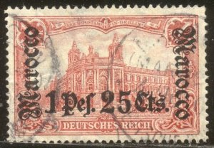 GERMAN Offices in MOROCCO #42 Used - 1906 1p25c on 1m Carmine