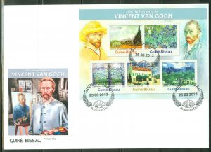 GUINEA BISSAU 2013 160th BIRTH  VINCENT VAN GOGH  SHEET FDC