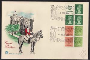 GB 1980 QE2 FDC Booklet pane 7 stamps & label windsor H/S X849m - A901 )