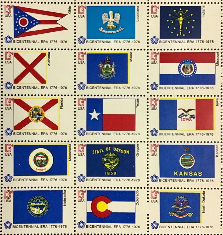 1633  sheet of  50 State  Flags  MNH 13 c  FV $6.50  1976 Bicentennial