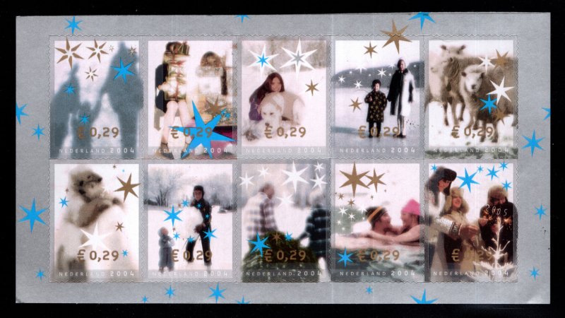 Netherlands Scott 1180 December 2004 self adhesive stamp block of 10 Winter Fun