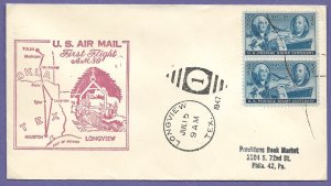 80N4 - LONGVIEW, TEX 1947 MID-CONTINENT A/L FIRST FLIGHT CAM 80 AIRMAIL COVER