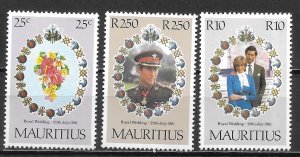 Mauritius 520-22 Diana Wedding set MNH (lib)