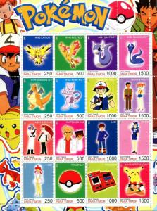 Complete 160 POKEMON Cinderella Stamps PARA TIMOR set of 10 Full Sheets 2001