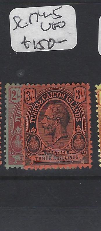 TURKS AND CAICOS (P1805BB)  KGV  2/-, 3/-     SG 174-5    VFU