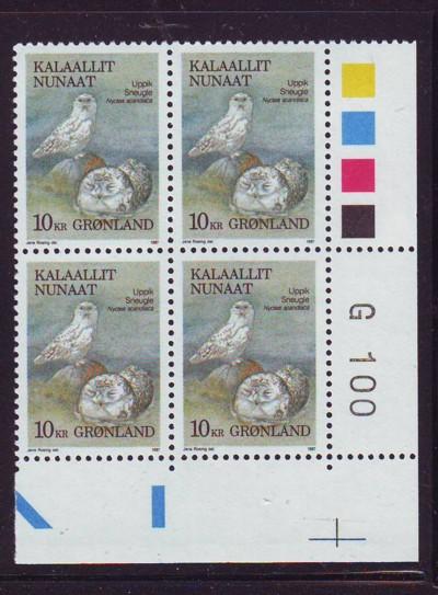 Greenland Sc 180 10 kr Birds stamp plate block of 4 mint NH