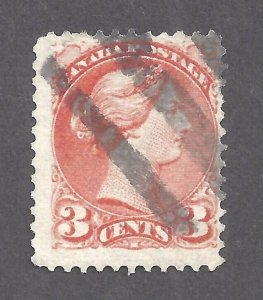 CANADA # 37 USED 3c ORANGE-RED SMALL QUEEN PERF 12 x 12 1/4 1887-1888 BS27550-1