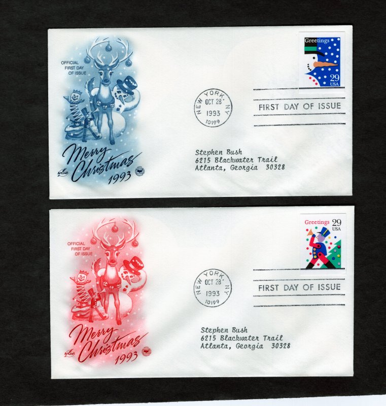 2802b Christmas, FDC booklet stamp set/4 ArtCraft/PCS addressed