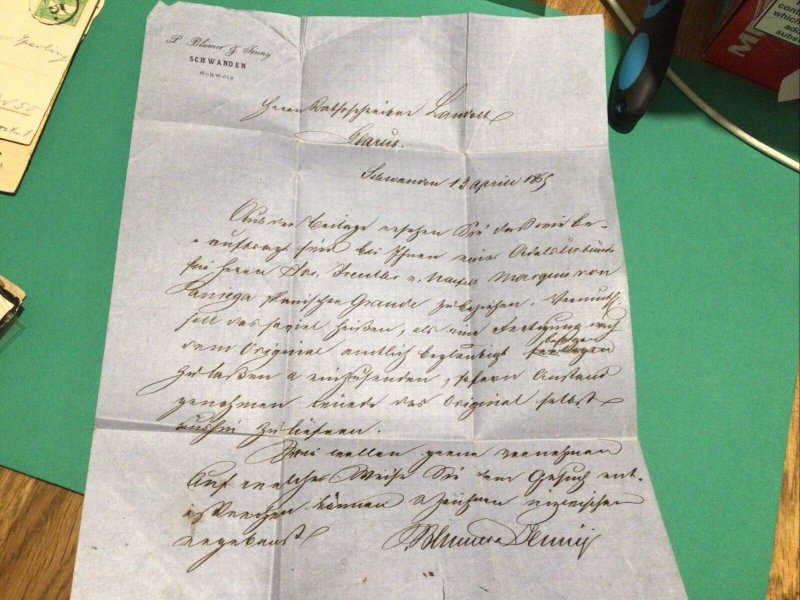 Switzerland Schwanden Canto Clarus 1865 Entire Cover A21500