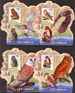 Ivory Coast 2014 Birds Owls 4 S/S MNH