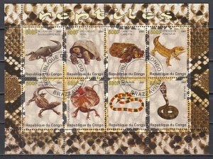 Congo Rep., 2007 issue. Reptiles sheet of 8. Canceled.