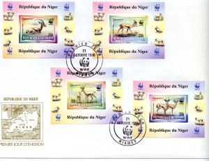 Niger 1998  WWF  Dorcas Gazelle 4 Deluxe S/S Imperforated .FDC #246