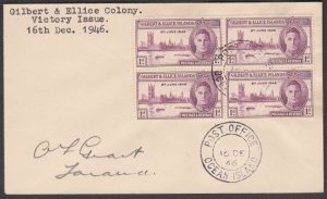 GILBERT & ELLICE 1946 Victory 1d block of 4 on cover.......................U153