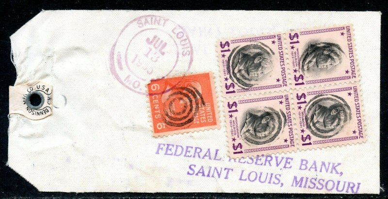 U.S. Scott 832 (4), 811 Prexies On 1955 Missouri Bank Tag