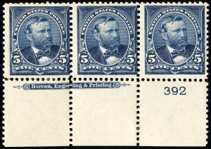 US Stamps # 284 MNH F-VF Strip Of 3 With Plate # And Imprint Scott Value $340.00