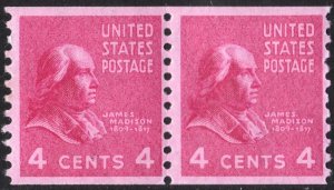 SC#843 4¢ James Madison Coil Pair (1939) MNH