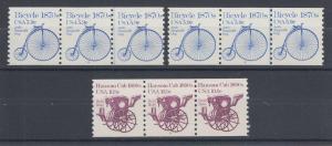 US Sc 1901,1904 MNH. 1982 Transportation Coil Strips of 3, 3  diff plates