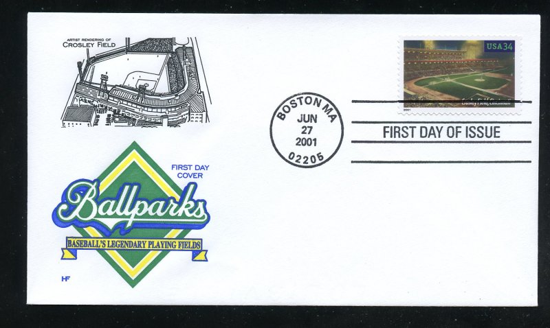 US 3512 Legendary Fields - Crosley Field UA Farnam cachet FDC 