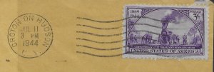 US #922 used with postmark on piece. Transcontinental Railroad 1944.