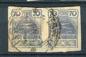 ESTONIA; 1919 early Pictorial Imperf issue fine used 70p. POSTMARK Pair