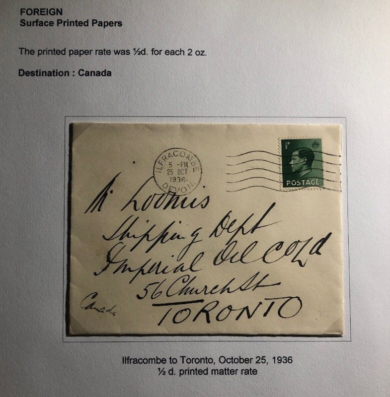 1936 Ilfracombe England Cover To Toronto Canada