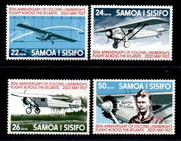SAMOA SG483/6 1977 LINDBERGHS TRANSATLANTIC FLIGHT  MNH