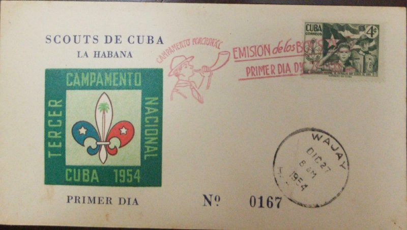 A) 1952, SPANISH ANTILLES, BOYSCOUTS, FDC, THIRD NATIONAL CAMP HAVANA