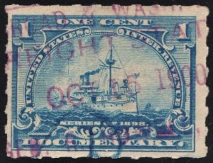 SC#R163p 1¢ Revenue: Documentary: Hyphen Hole Perf 7 (1898) Used/Date Stamped