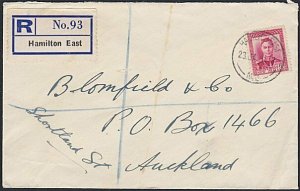 NEW ZEALAND HAMILTON EAST cds on Registered cover 1951......................B602