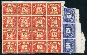 1d and 5/- Blocks of Post Due on piece