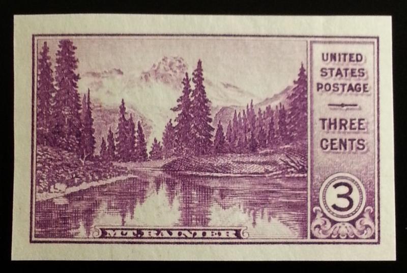 1934 3c Mt. Rainier, Imperforate Single Stamp issued with gum Scott 750a Mint NH