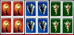 1513-15 BRAZIL 1977 SEA SHELLS, MOLLUSC, MARINE LIFE MI# 1604-06 C-992 BLOCK MNH