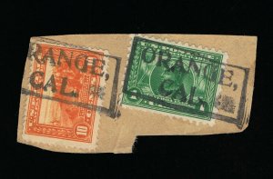 GENUINE SCOTT #400A & 401 POSTALLY USED ON PIECE ORANGE CAL PARCEL POST CANCELS