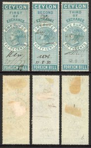 Ceylon Foreign Bill BF30 1r50 Green 1st 2nd and 3rd Exchange