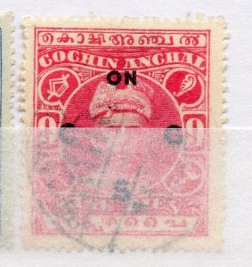 India Cochin 1913 Early Issue used Shade of 9p. Optd NW-15976