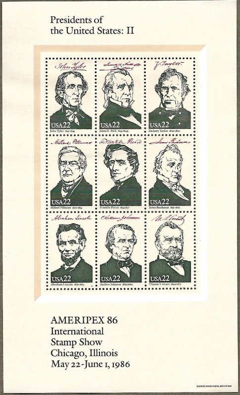 United States #2217 22c Presidents of the U.S.: II MNH sheet of 9 (1986)