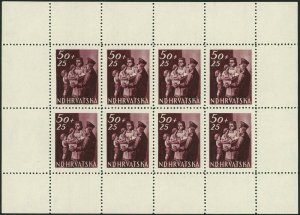CROATIA #B79-B81 Semi Postal Stamps Postage Sheet Collection WWII 1945 MNH OG