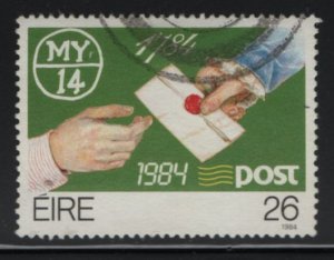 Ireland 1984 used Sc 602 26p Hands passing letter - Post Office 200th ann